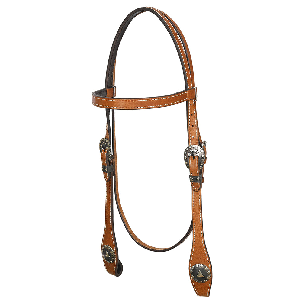 Hilason Western Horse Genuine Leather Headstall Bridle Engraved German Silver Concho Chestnut