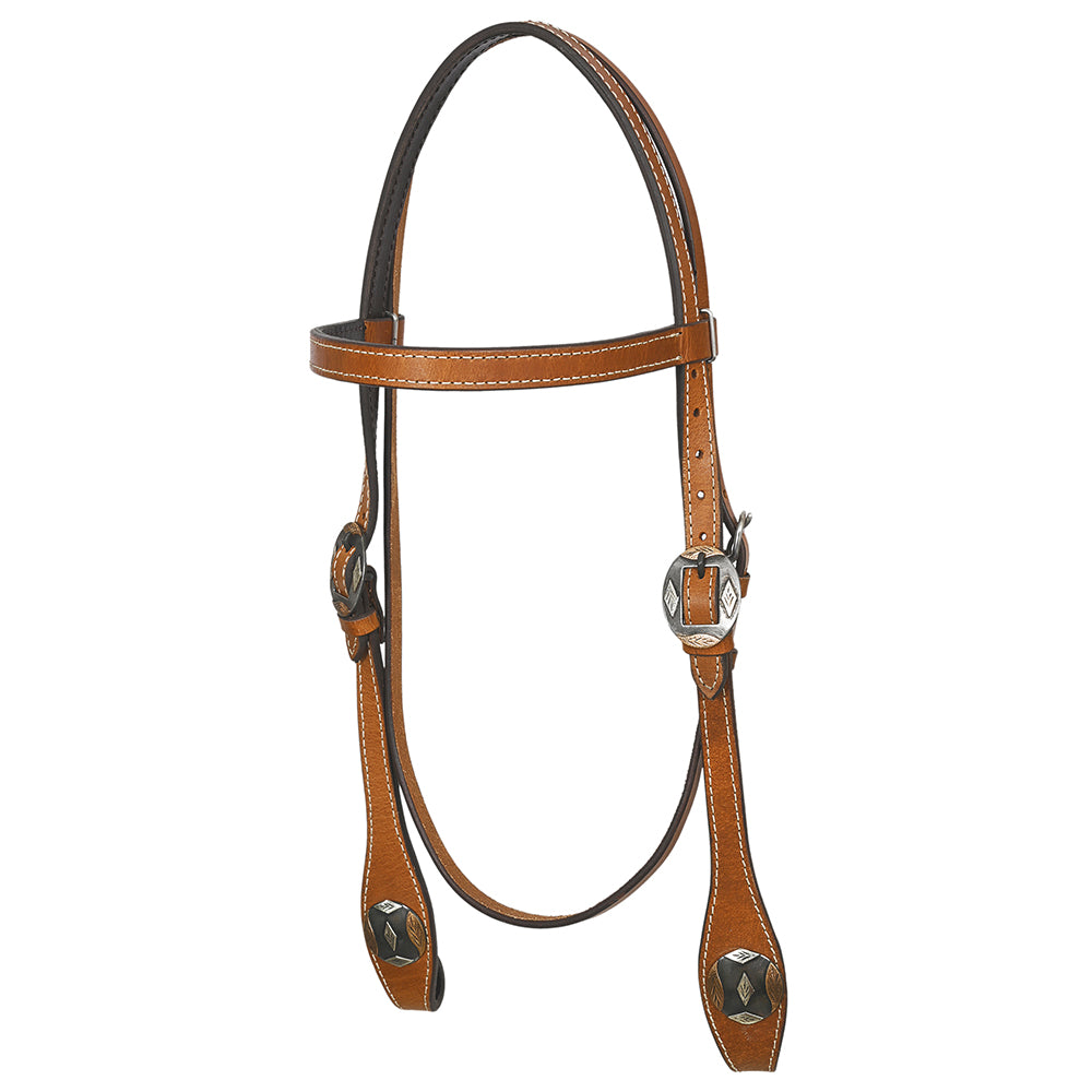 Hilason Western Horse Genuine Leather Headstall Bridle Engraved German Silver Concho Chestnut