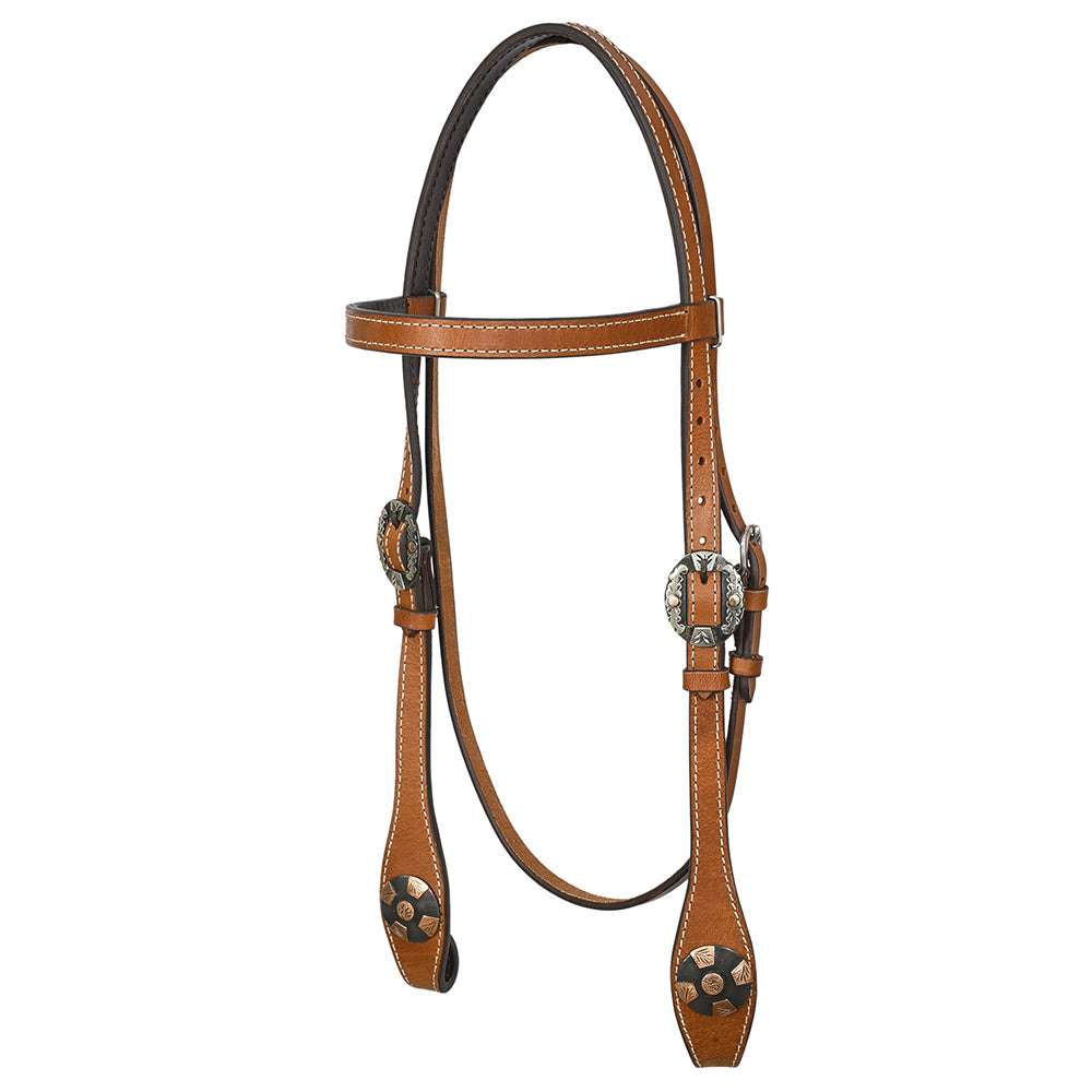 Hilason Western Horse Genuine Leather Headstall Bridle Engraved German Silver Concho Chestnut