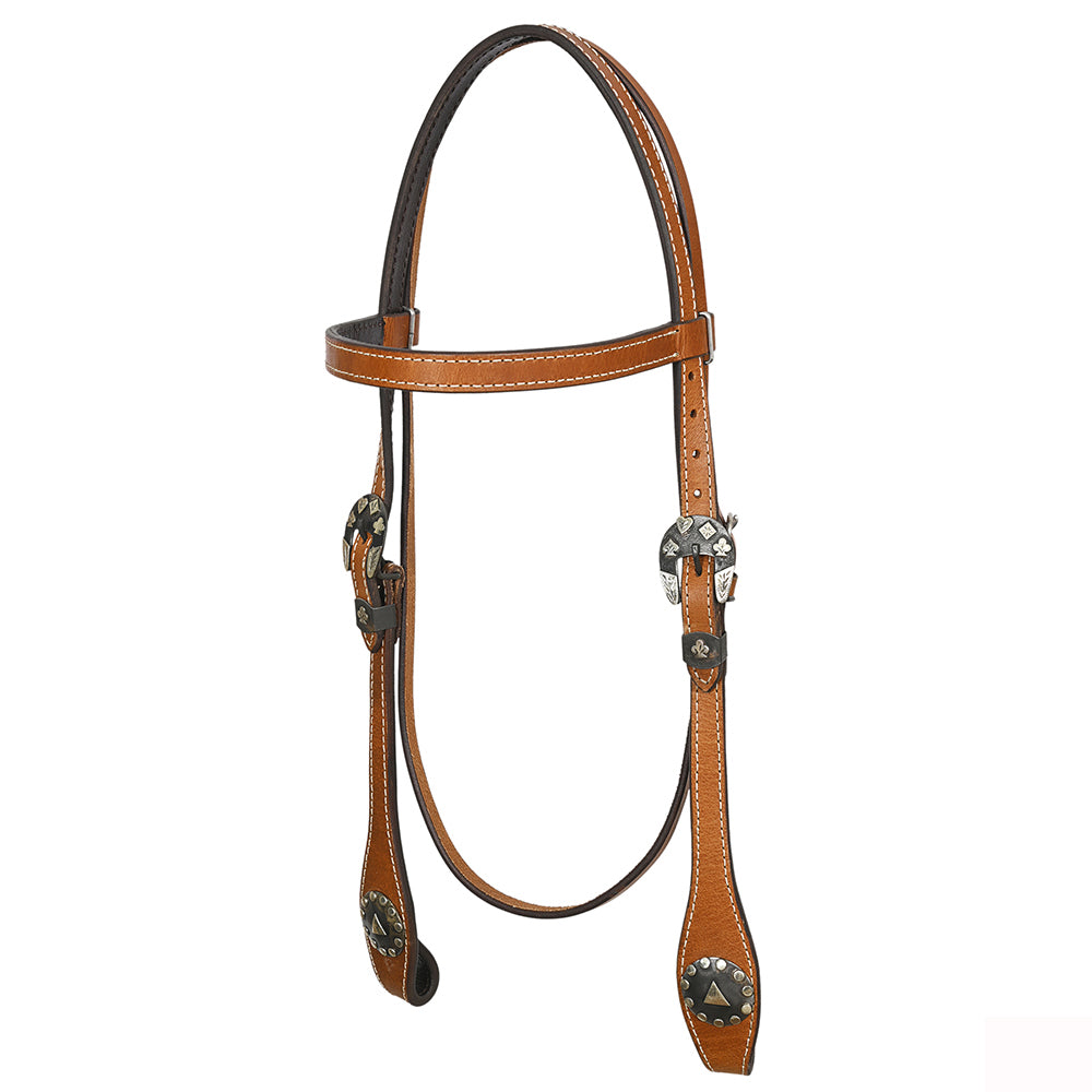 Hilason Western Horse Genuine Leather Headstall Bridle Engraved German Silver Concho Chestnut
