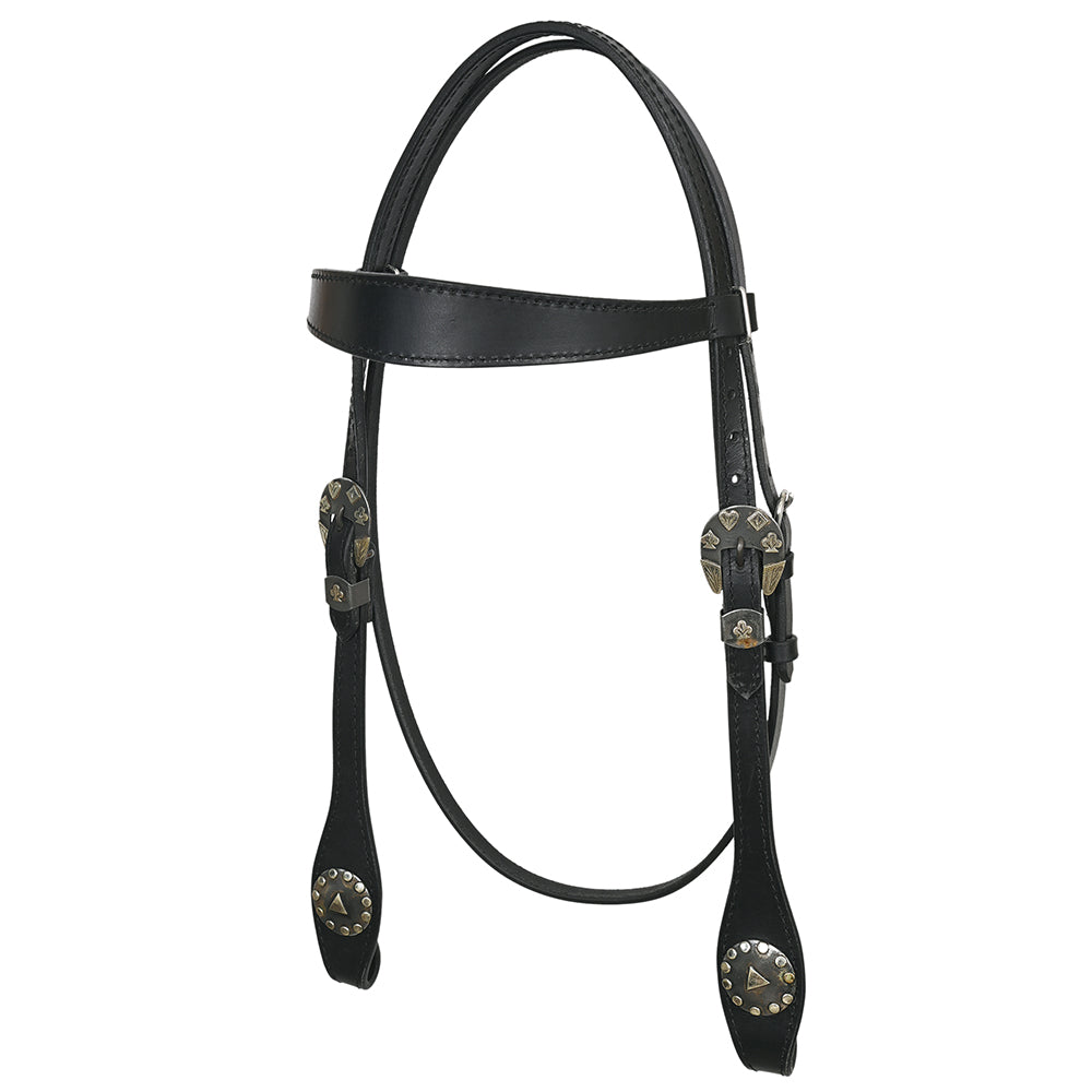 Hilason Western Horse Genuine Leather Headstall Bridle Engraved GS Concho Black