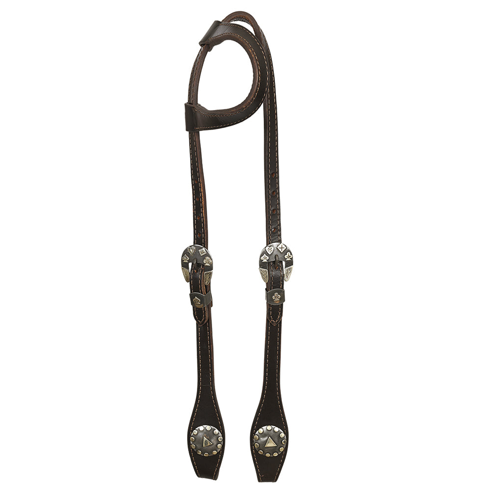 Hilason Western Horse Genuine Leather One Ear Headstall Bridle Engraved GS Concho Brown