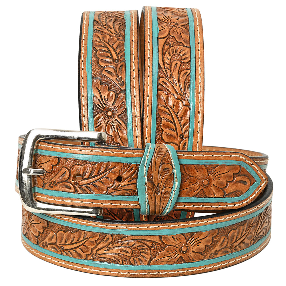 HILASON Western Genuine Leather Belt for Men Women Cowboy Cowgirl Handmade Unisex Full Grain Heavy Duty Floral Tooled