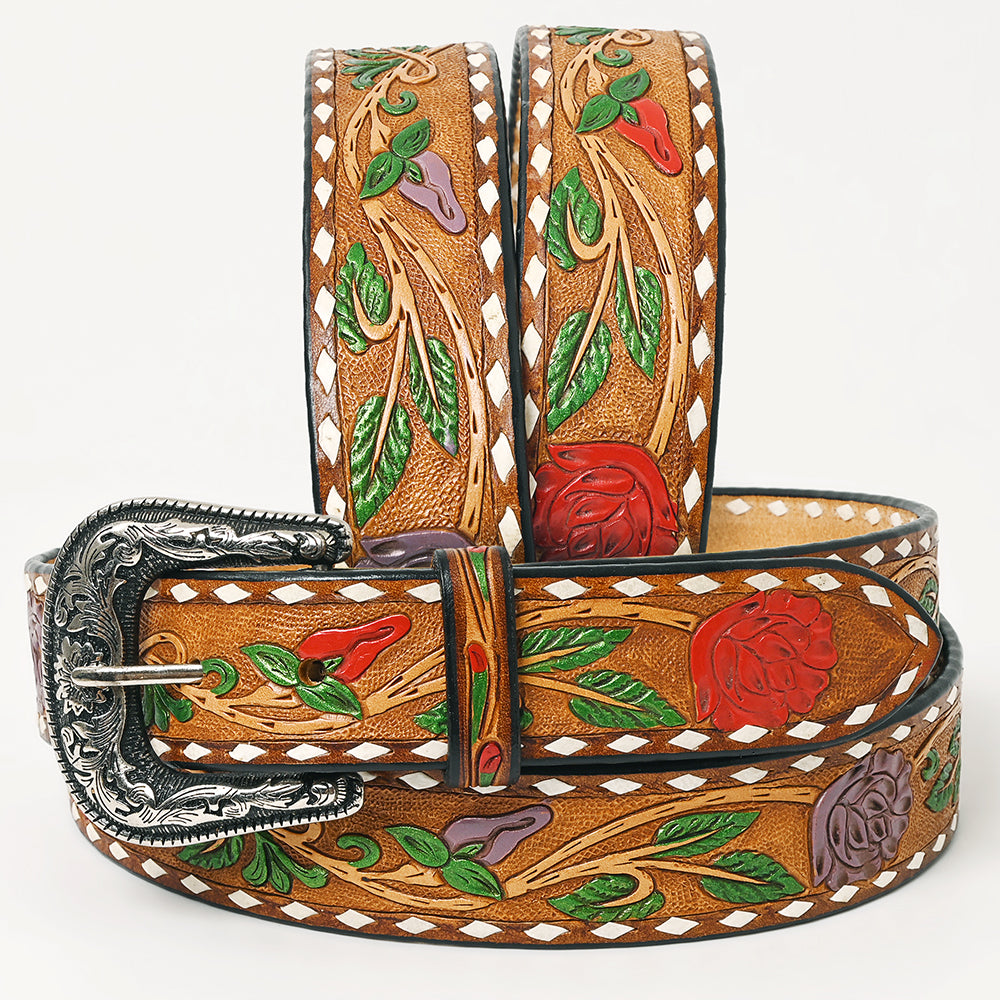 American Darling Beautifully Hand Tooled Brown Genuine Leather Apparel Belt Men and Women