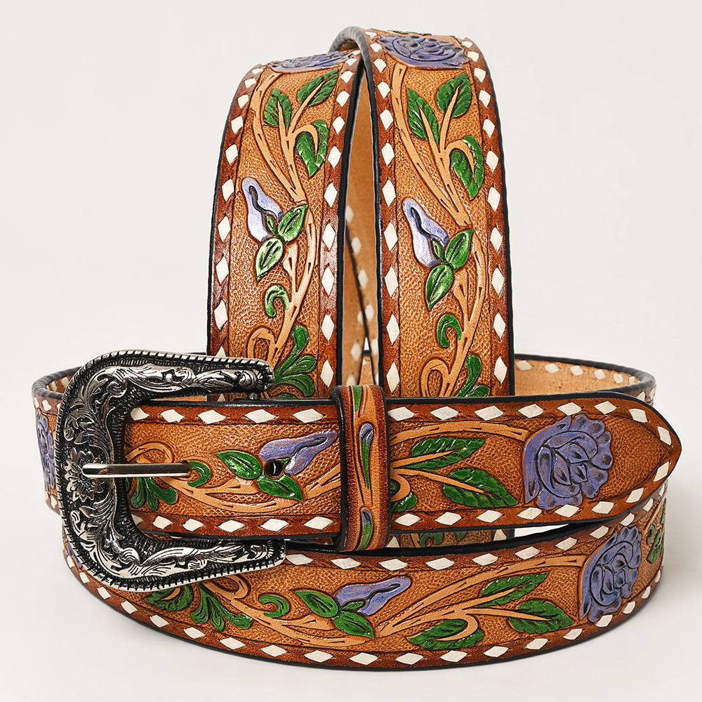 American Darling Beautifully Hand Tooled Brown Genuine Leather Apparel Belt Men and Women