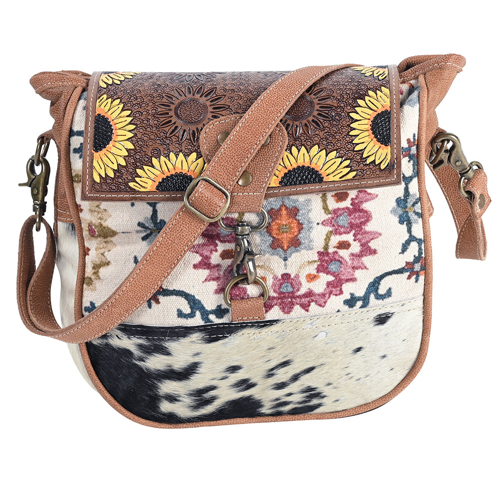 OHLAY OHV399 Cross Body Hand Tooled Upcycled Canvas Hair-On Genuine Leather women bag western handbag purse