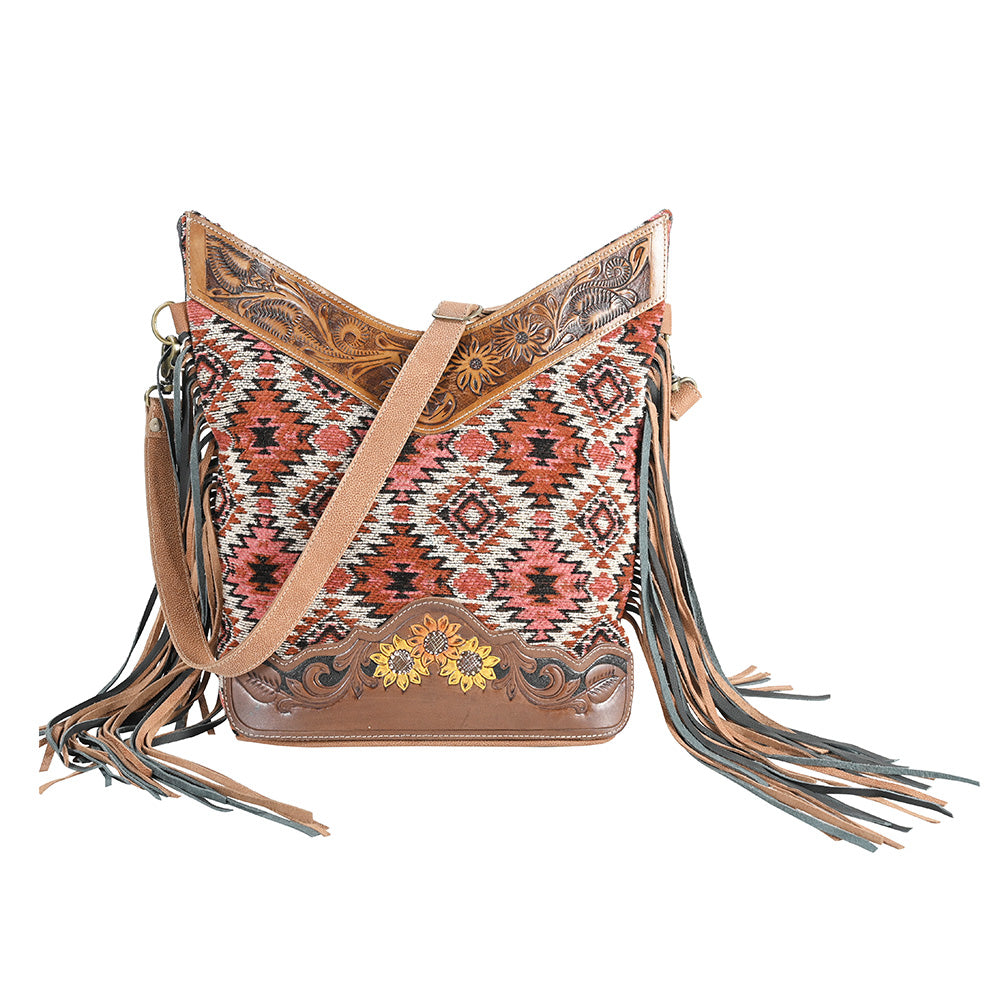 OHLAY OHV404 Cross Body Hand Tooled Upcycled Wool Canvas Genuine Leather women bag western handbag purse