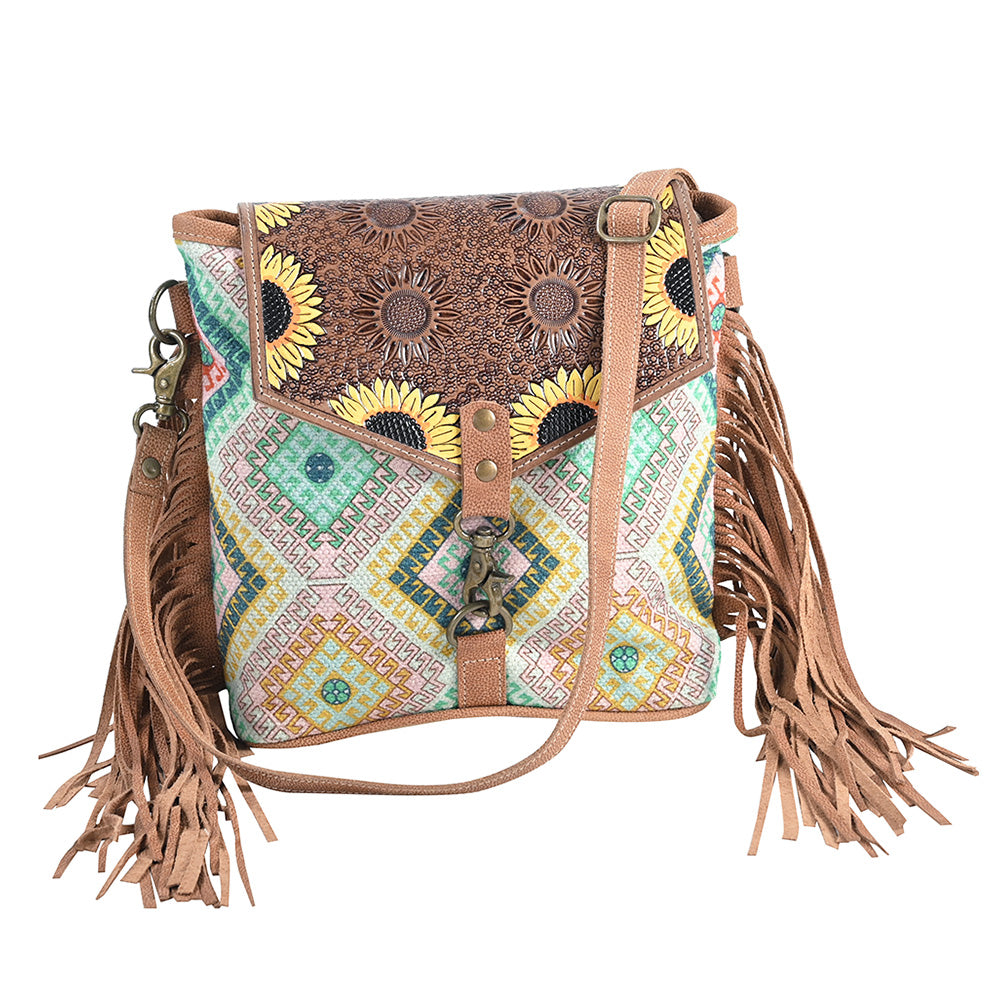 OHLAY OHV405 Cross Body Hand Tooled Upcycled Canvas Genuine Leather women bag western handbag purse