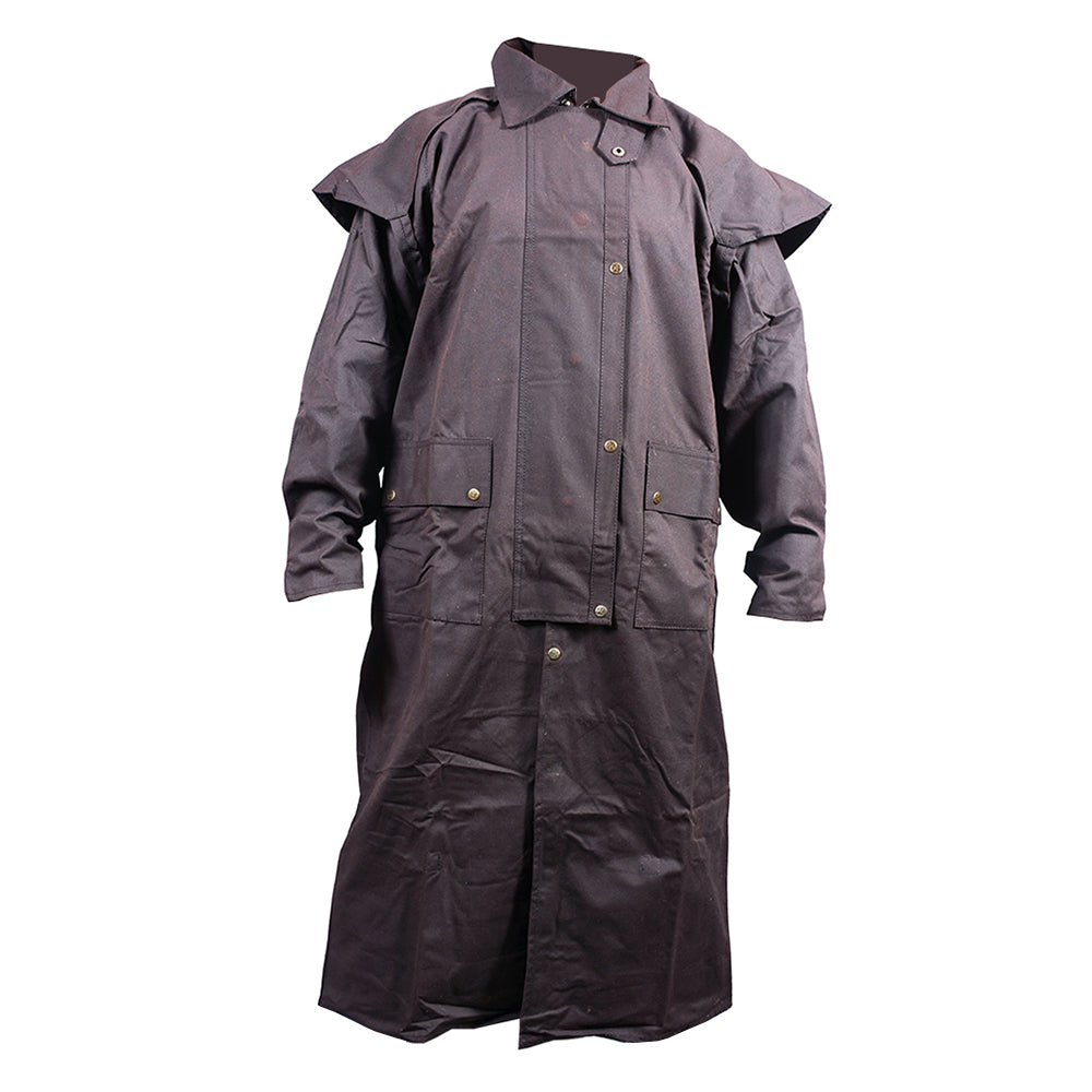 HILASON Outerwear Full Length Lightweight Waterproof Oilskin Duster Coat Rain Jacket Brown