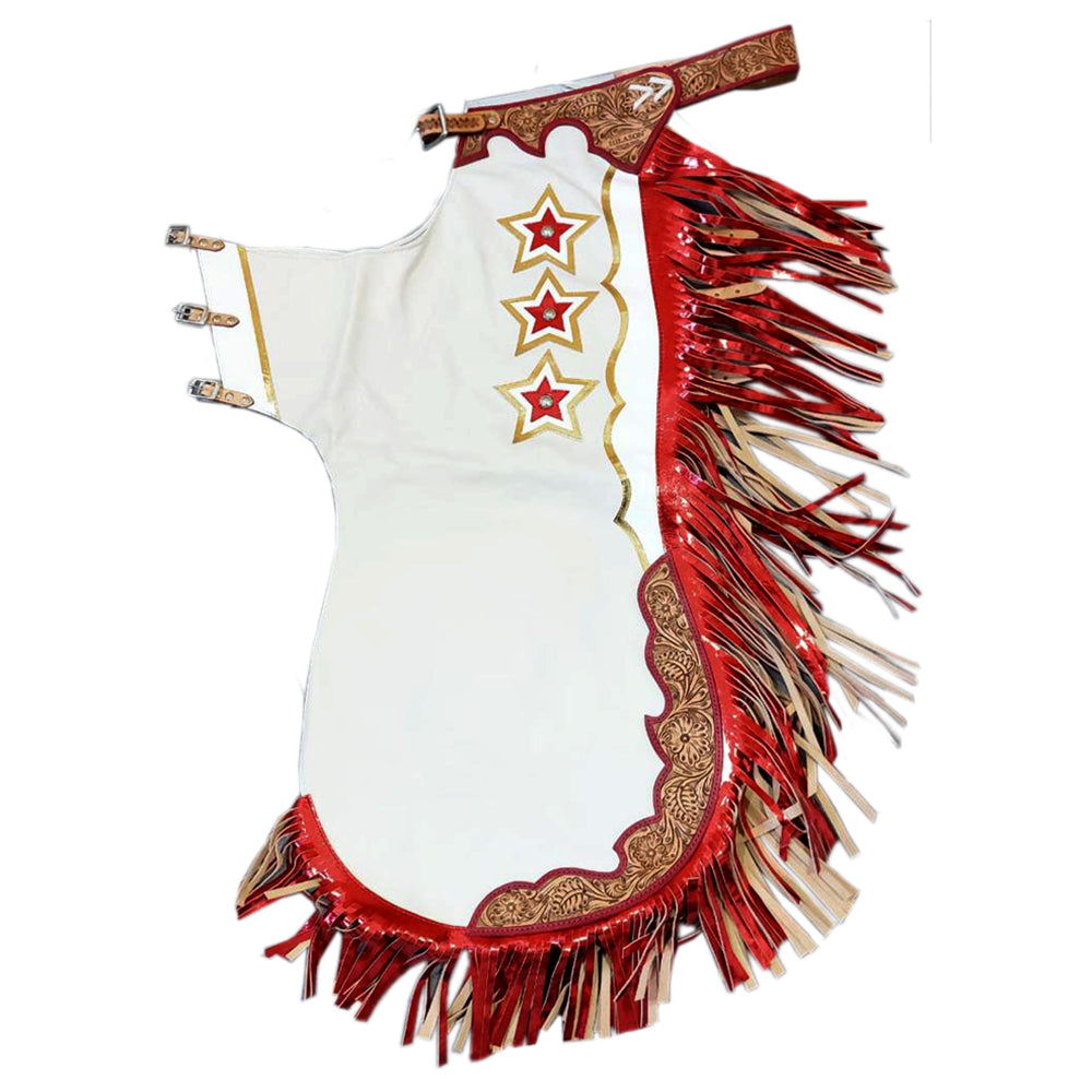 Hilason Bull Riding Genuine Leather Rodeo Round Chaps white