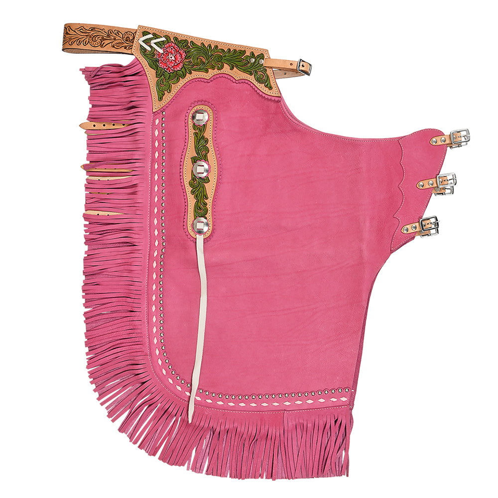 Hilason Western Horse Bull Riding Chinks Chaps Genuine Leather Pink