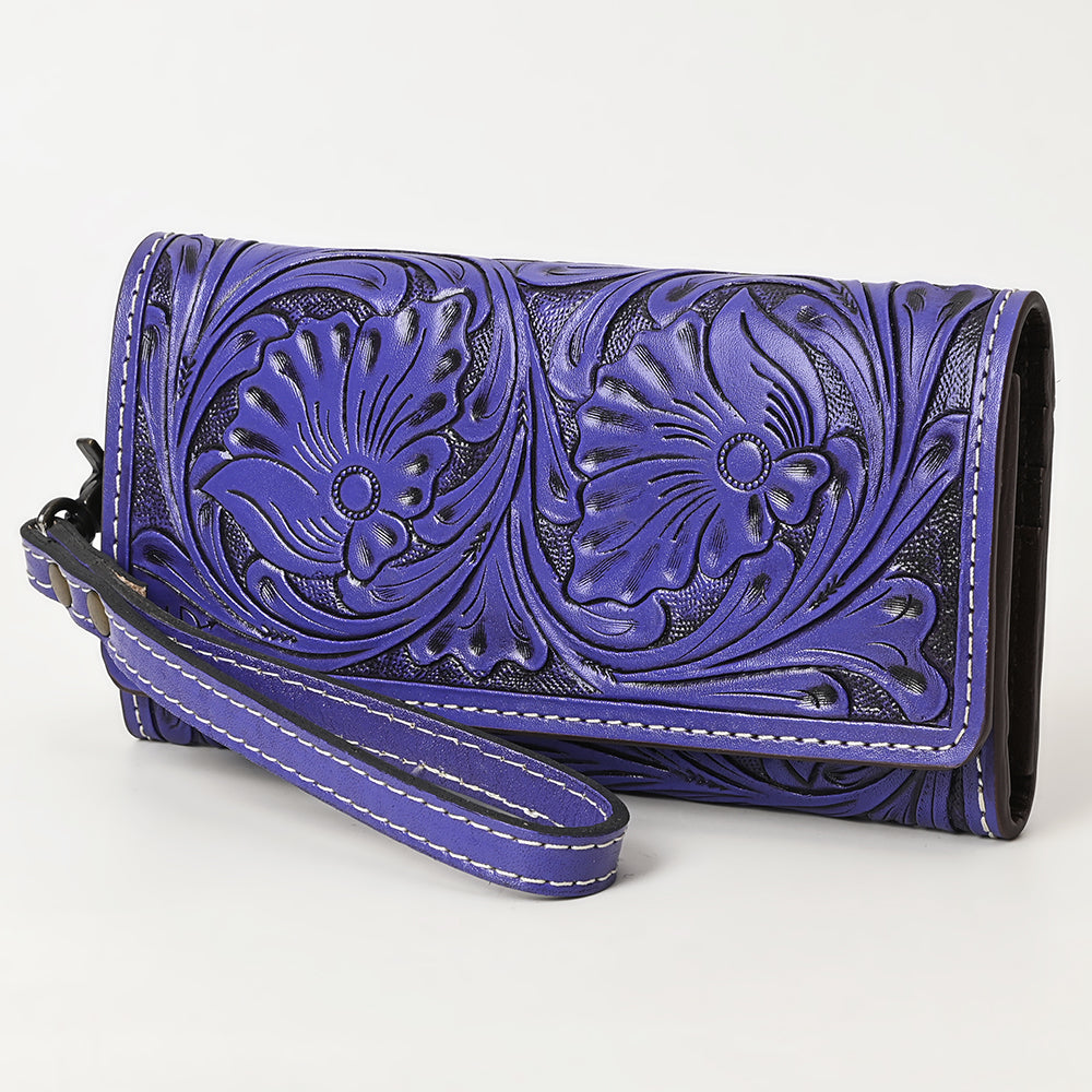 American Darling Western Leather Clutch Wallet Hand Tooled Floral Carved with Wristlet Strap