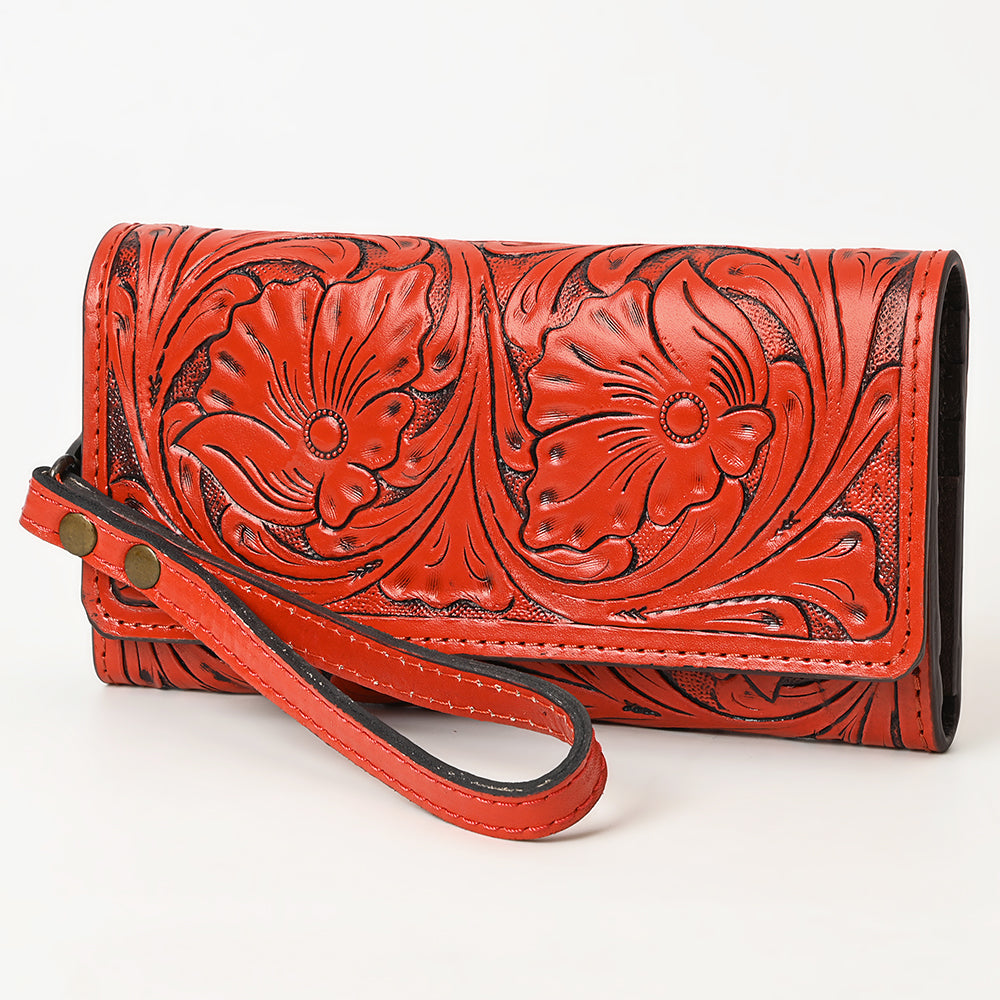 American Darling Western Leather Clutch Wallet Hand Tooled Floral Carved with Wristlet Strap