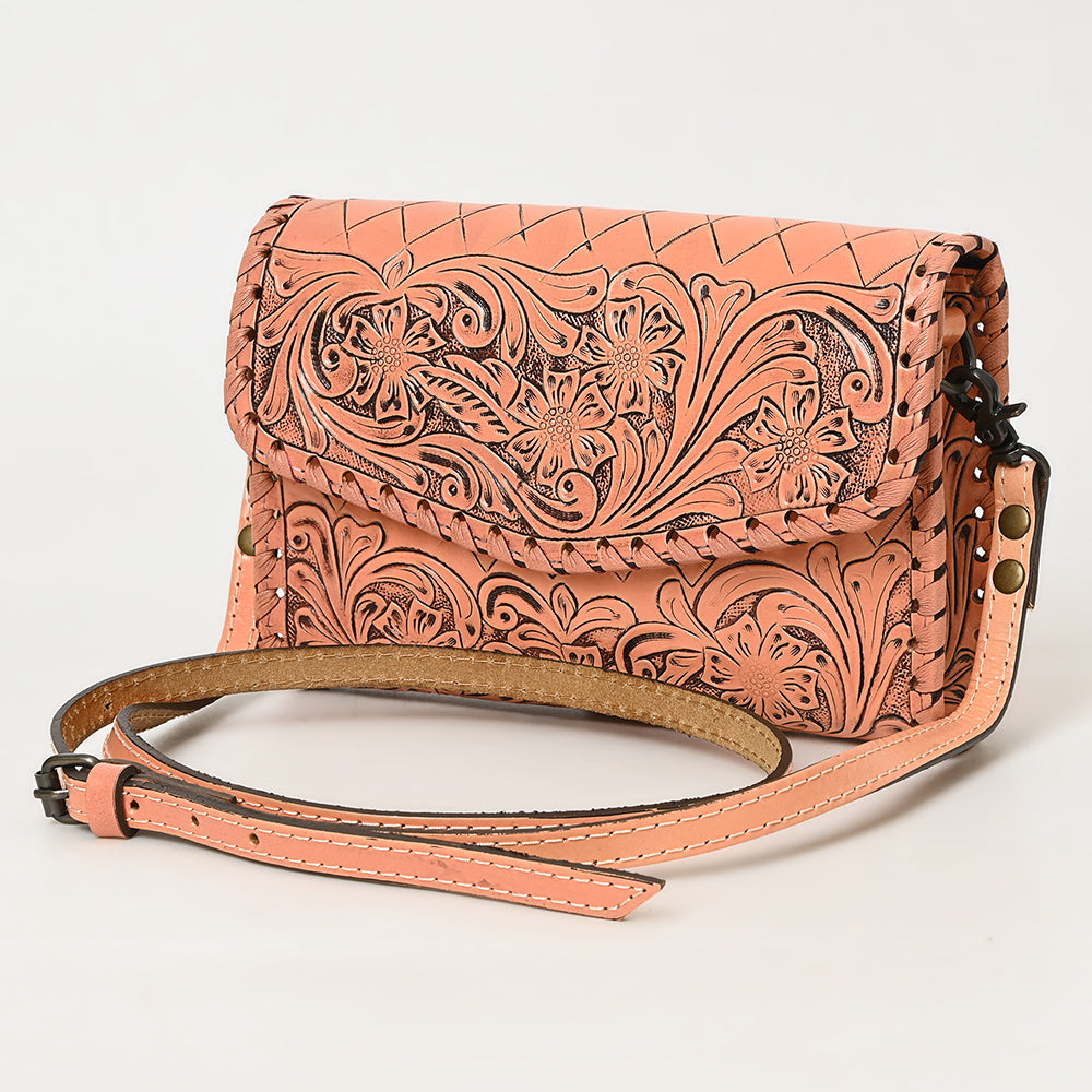 American Darling Western Leather Crossbody Bag Hand Tooled Floral Carved Shoulder Purse with Whipstitch Detail & Adjustable Strap for Women