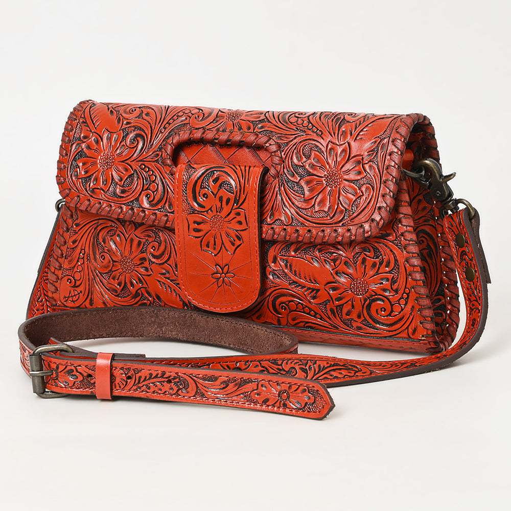 American Darling Western Leather Wallet Bag Hand Tooled Floral Carved Purse with Cutout Handle