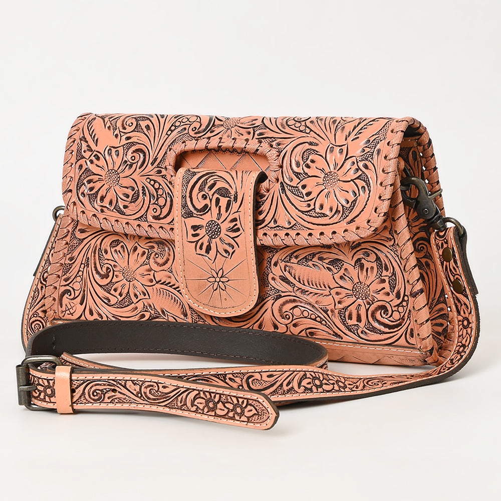American Darling Western Leather Wallet Bag Hand Tooled Floral Carved Purse with Cutout Handle