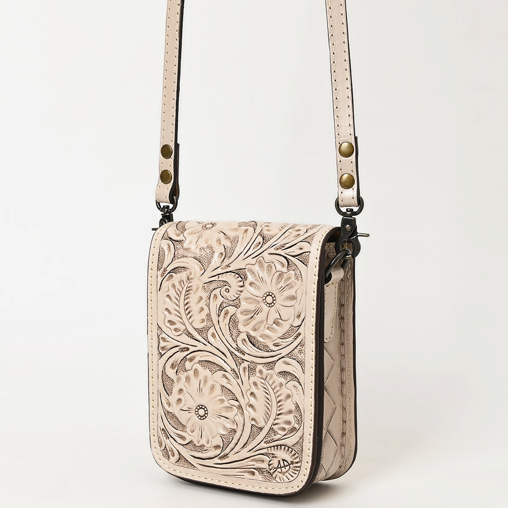 American Darling Western Leather Cell Phone Bag Hand Tooled Floral Carved Crossbody Purse with Adjustable Strap