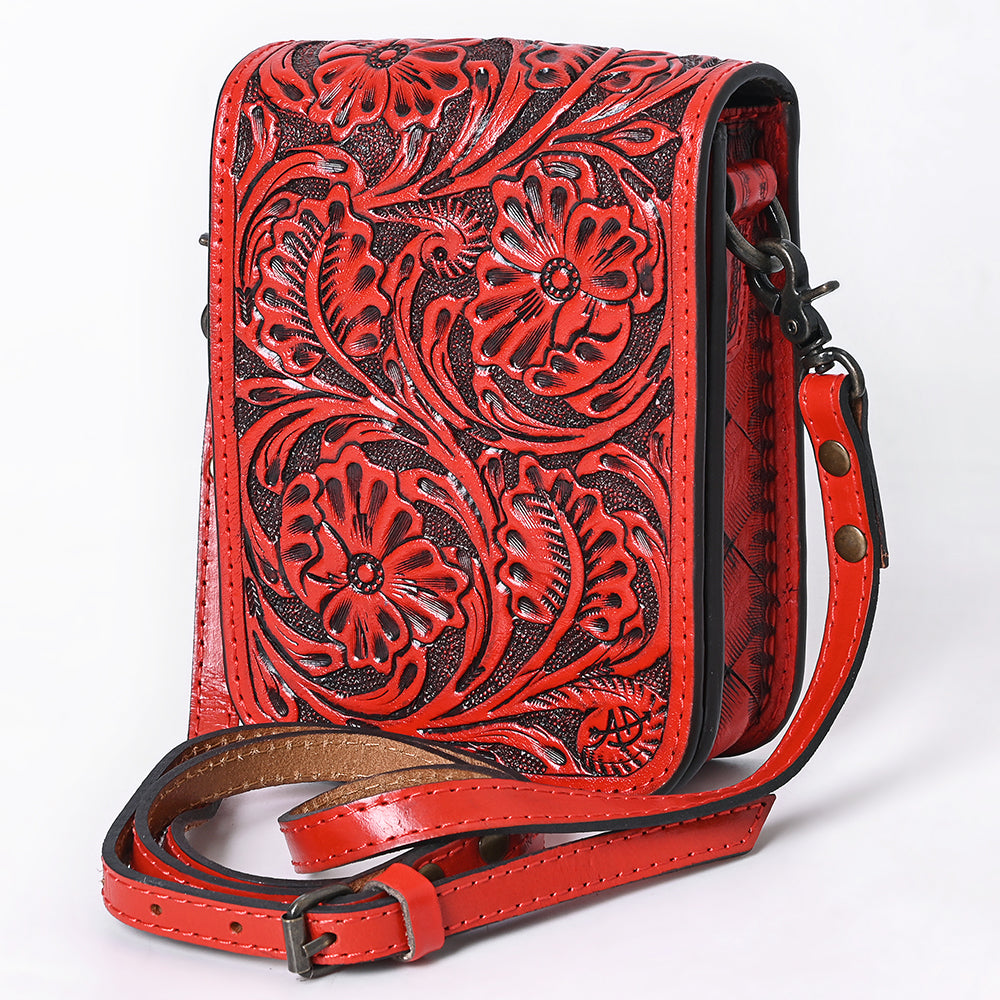 American Darling Western Leather Cell Phone Bag Hand Tooled Floral Carved Crossbody Purse with Adjustable Strap