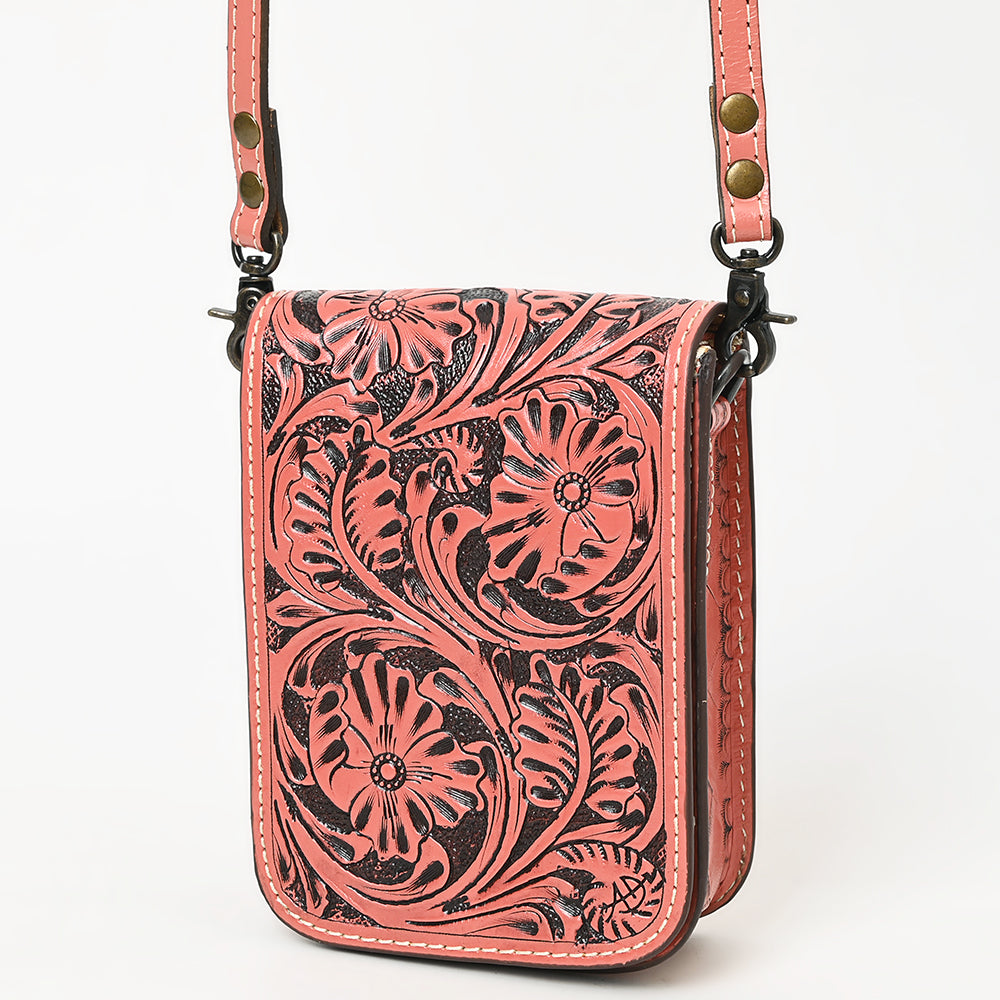 American Darling Western Leather Cell Phone Bag Hand Tooled Floral Carved Crossbody Purse with Adjustable Strap