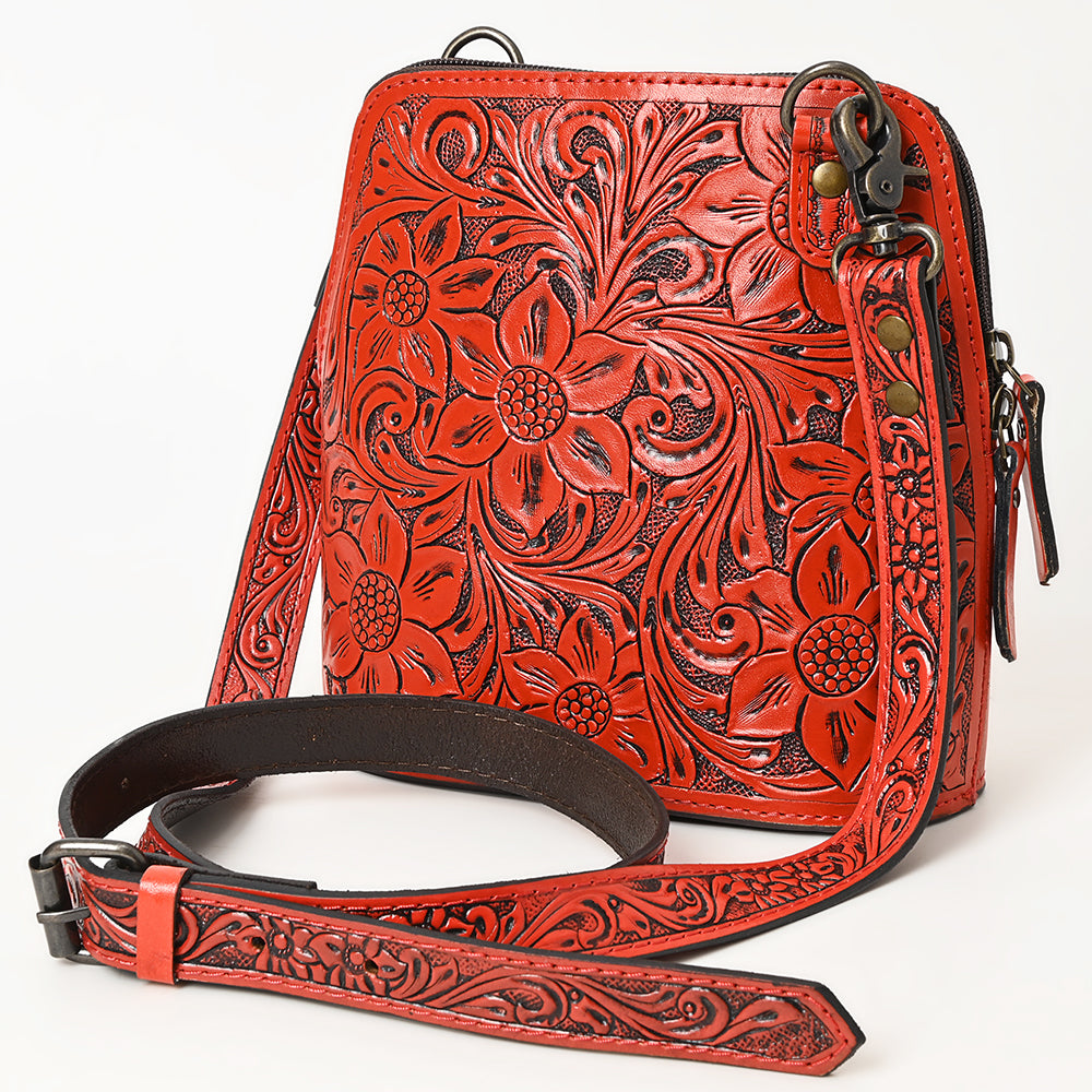 American Darling Western Leather Crossbody Bag Hand Tooled Floral Carved Purse with Adjustable Strap