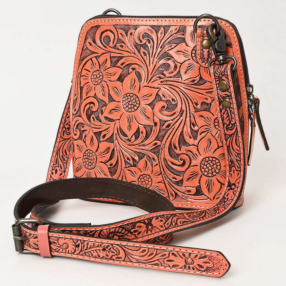 American Darling Western Leather Crossbody Bag Hand Tooled Floral Carved Purse with Adjustable Strap