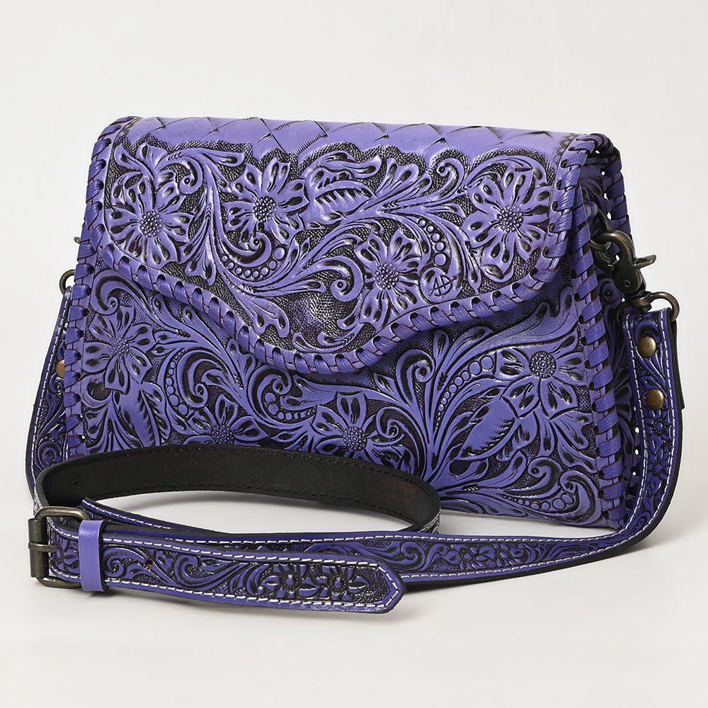 American Darling Western Leather Clutch Bag Hand Tooled Floral Carved Crossbody Purse with Whipstitch Detail