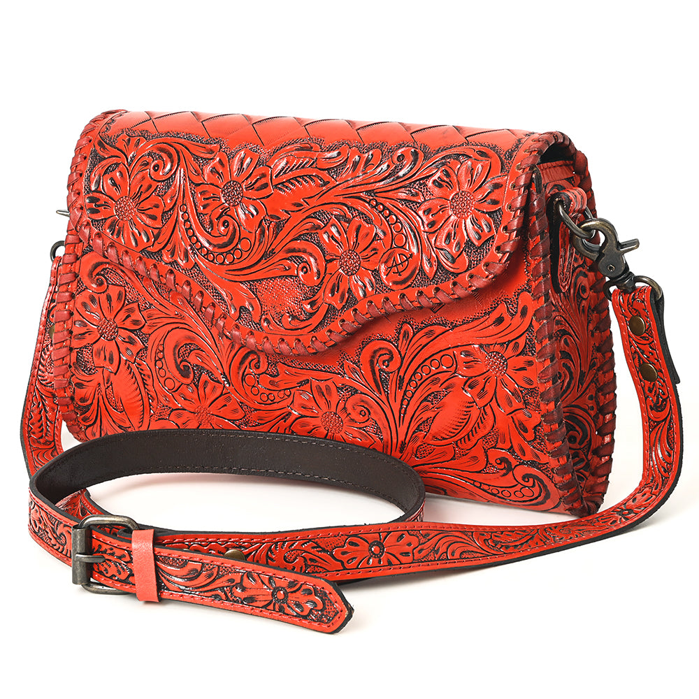 American Darling Western Leather Clutch Bag Hand Tooled Floral Carved Crossbody Purse with Whipstitch Detail