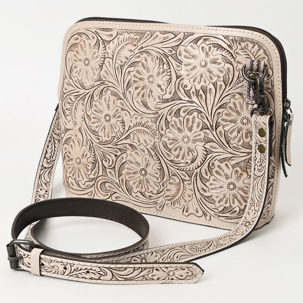 American Darling Western Crossbody Bag for Women Hand Tooled Floral Leather Purse with Adjustable Strap