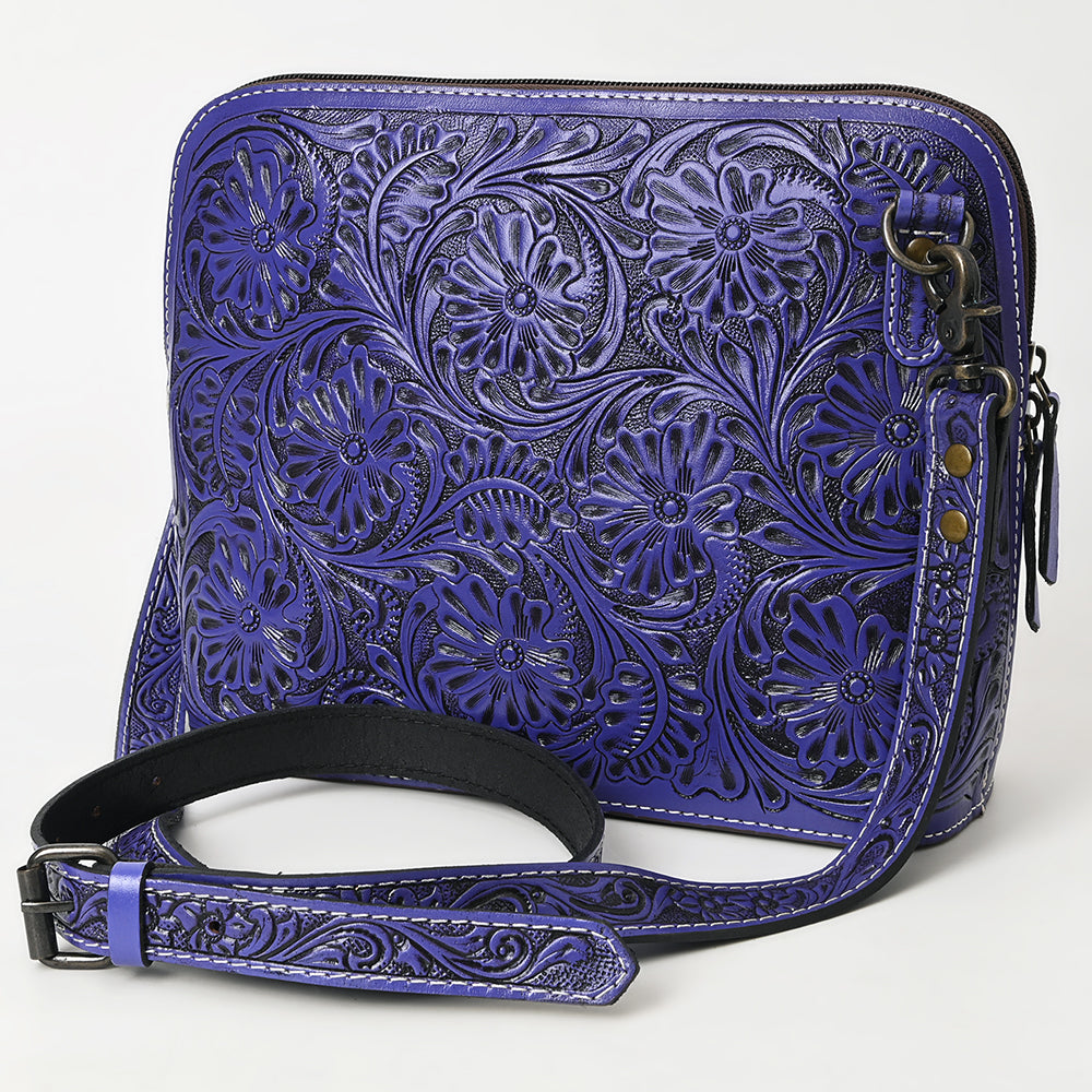American Darling Western Crossbody Bag for Women Hand Tooled Floral Leather Purse with Adjustable Strap