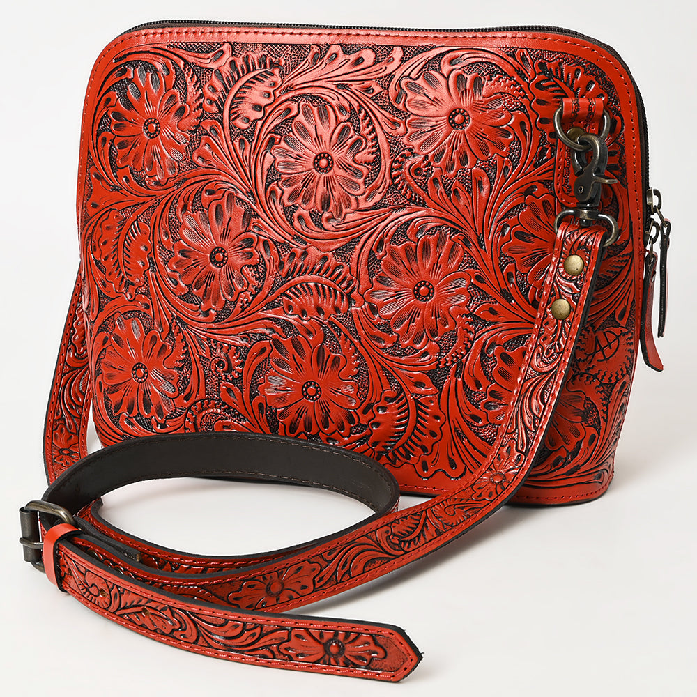 American Darling Western Crossbody Bag for Women Hand Tooled Floral Leather Purse with Adjustable Strap