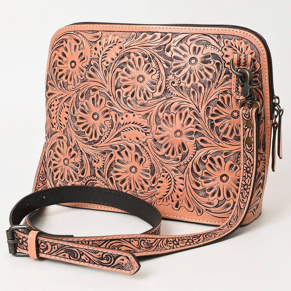 American Darling Western Crossbody Bag for Women Hand Tooled Floral Leather Purse with Adjustable Strap