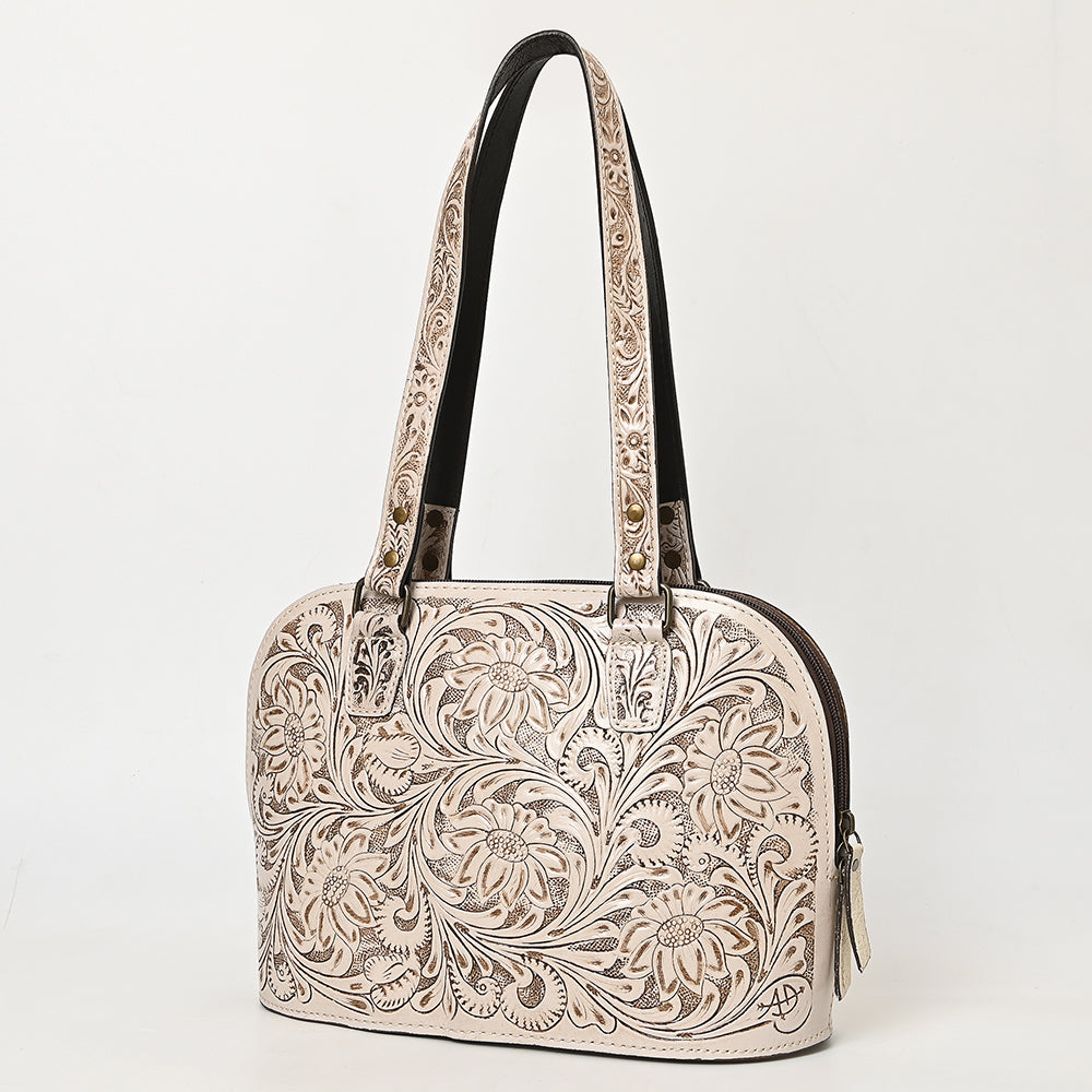American Darling Western Leather Tote Bag Hand Tooled Floral Carved Purse with Quilted Back & Tooled Straps for Women