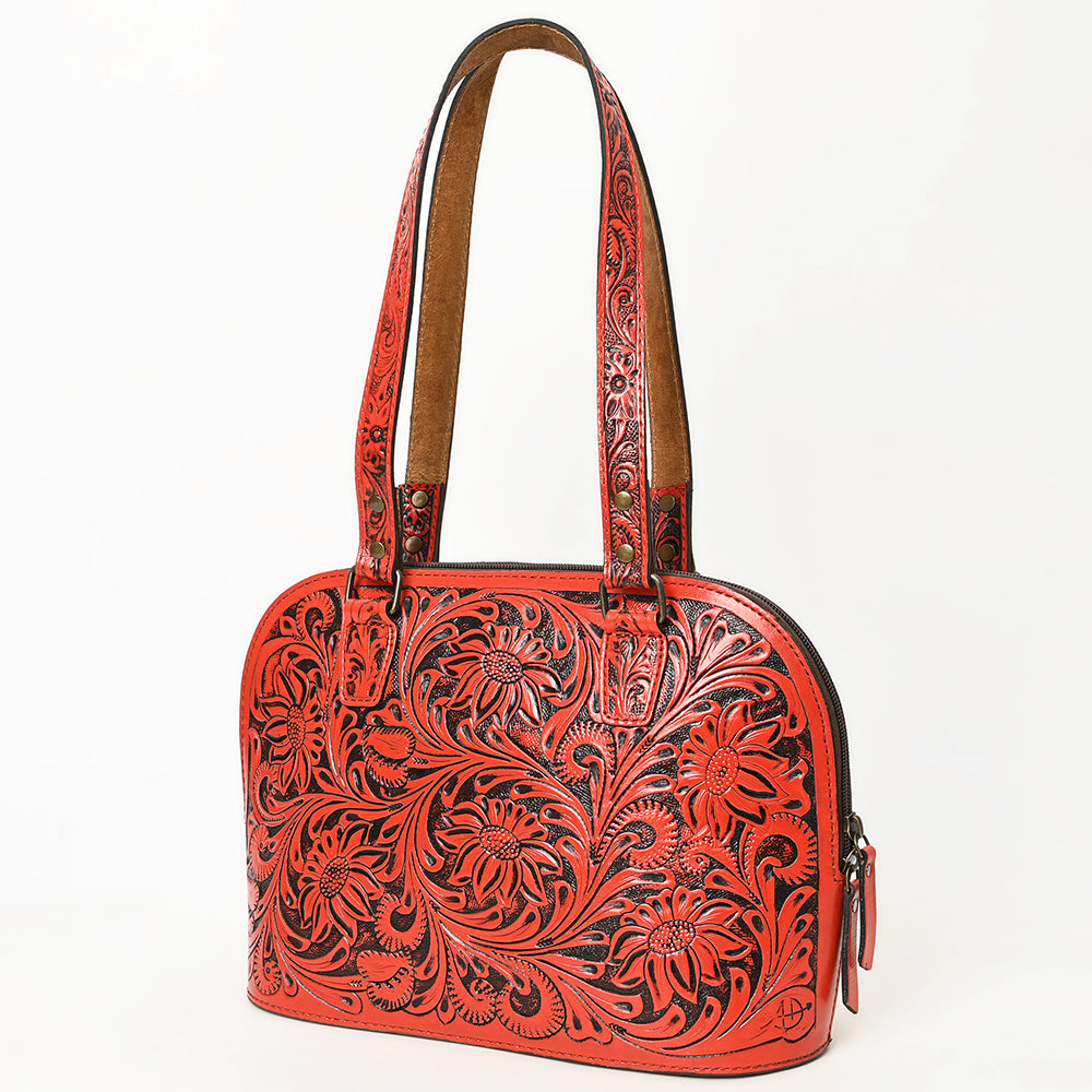 American Darling Western Leather Tote Bag Hand Tooled Floral Carved Purse with Quilted Back & Tooled Straps for Women