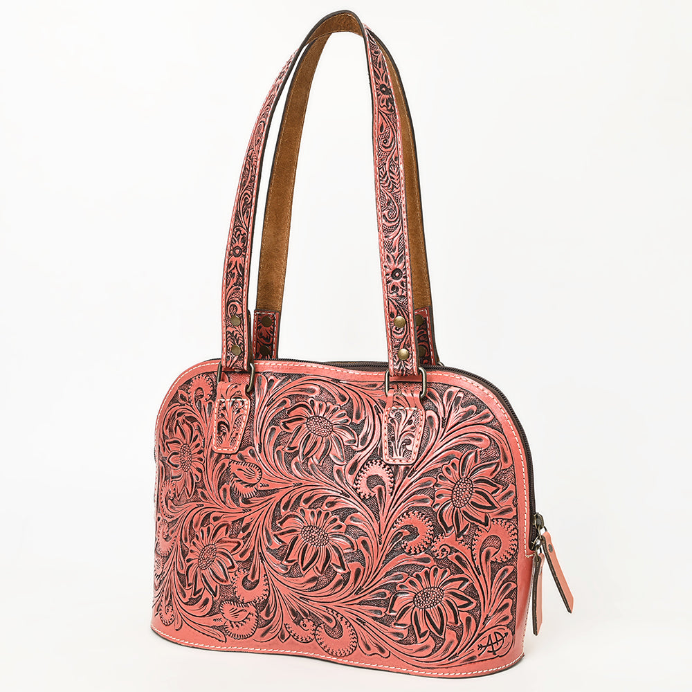 American Darling Western Leather Tote Bag Hand Tooled Floral Carved Purse with Quilted Back & Tooled Straps for Women