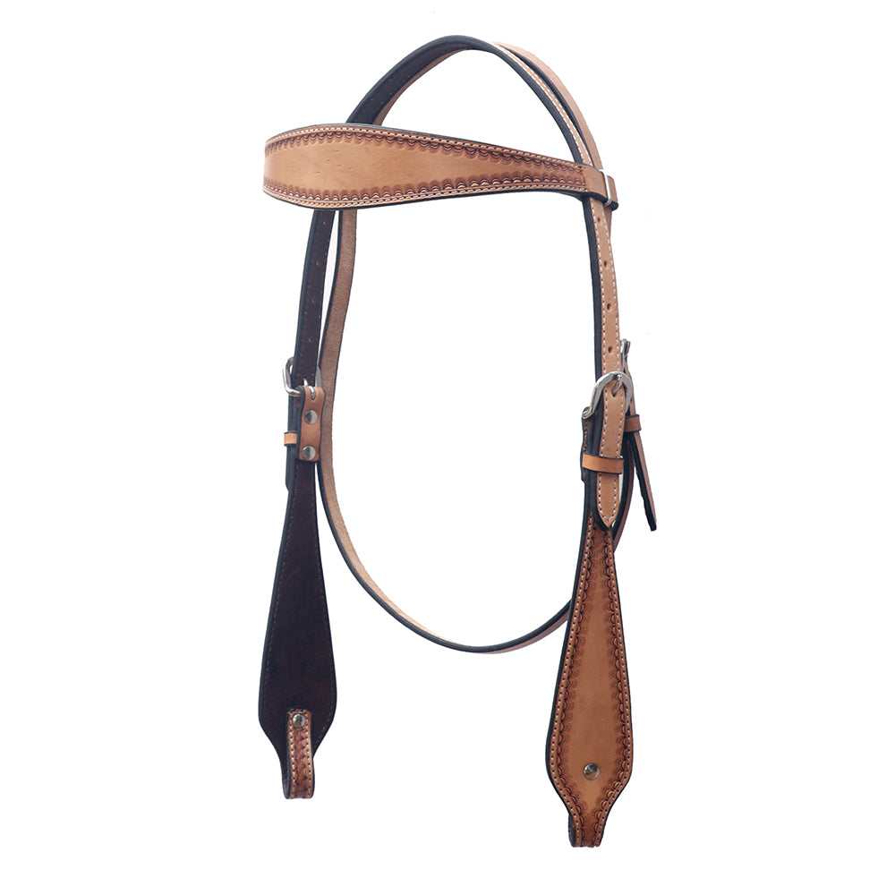 Bar H Equine Leather Horse Headstall Breast Collar & One Ear Tan
