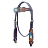 BAR H EQUINE Western Horse Floral Hand Painted Genuine Leather Beaded Inlay Headstall Dark Brown