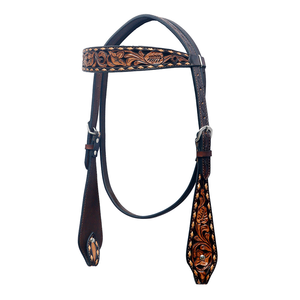 BAR H EQUINE Western Horse Floral Hand Painted Genuine Leather Headstall Dark Brown