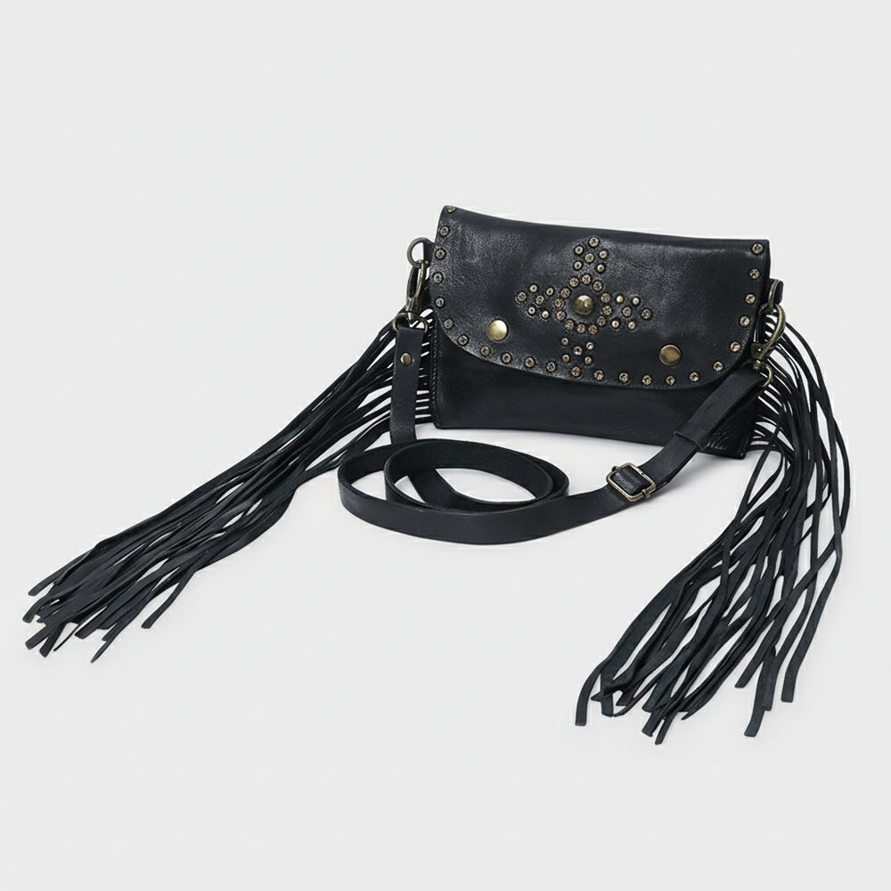 Spaghetti Western SWC147BLK Envelope Vintage Handmade Drum Dyed Genuine European Cowhide Leather Women Bag Handbag Purse