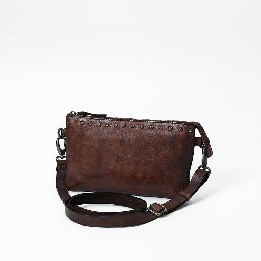 Spaghetti Western Swc192Brn Cross Body I Vintage Handmade Drum Dyed Genuine European Cowhide Leather Women Bag Western Handbag Purse
