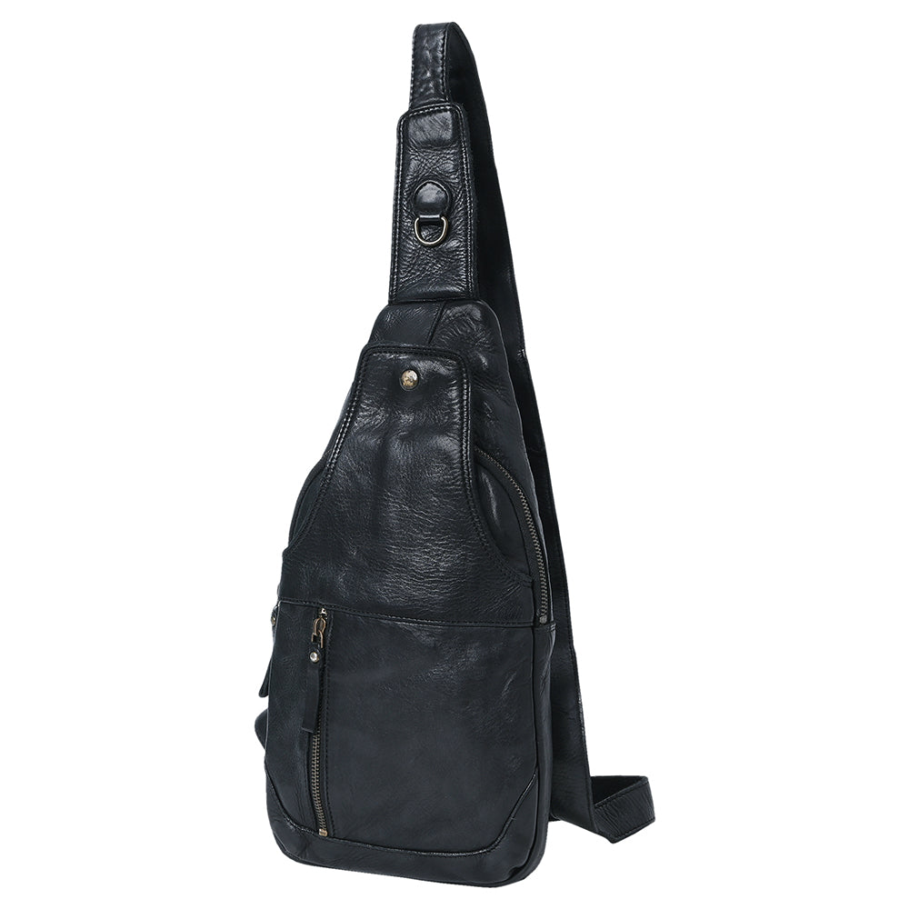 Spaghetti Western Swc202Blk Sling Vintage Handmade Drum Dyed Genuine European Cowhide Leather Women Bag Western Handbag Purse