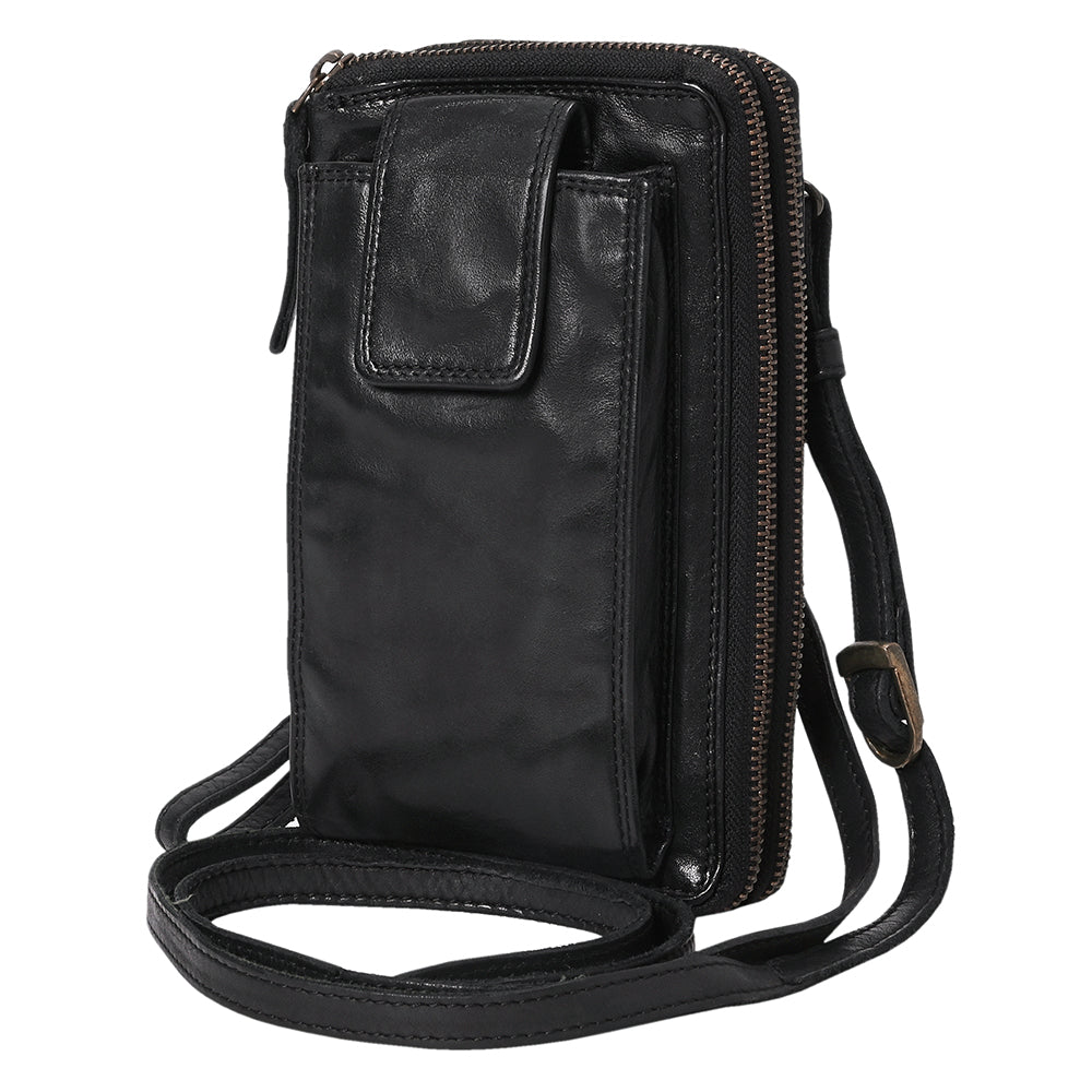 Spaghetti Western Swc213Blk Sling Vintage Handmade Drum Dyed Genuine European Cowhide Leather Women Bag Western Handbag Purse