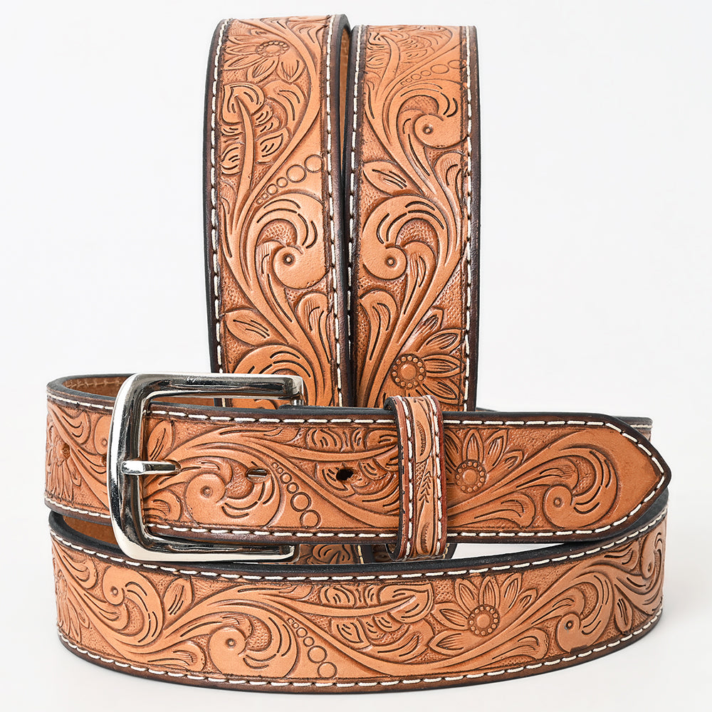 Bar H Equine Hand Tooled Genuine Leather Crafted Tan Unisex Western Belt Removable Buckle Full Grain for Men Women