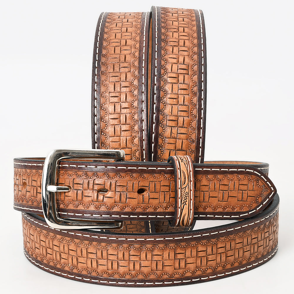 Bar H Equine Hand Tooled Genuine Leather Crafted Brown Unisex Western Belt Removable Buckle Full Grain for Men Women