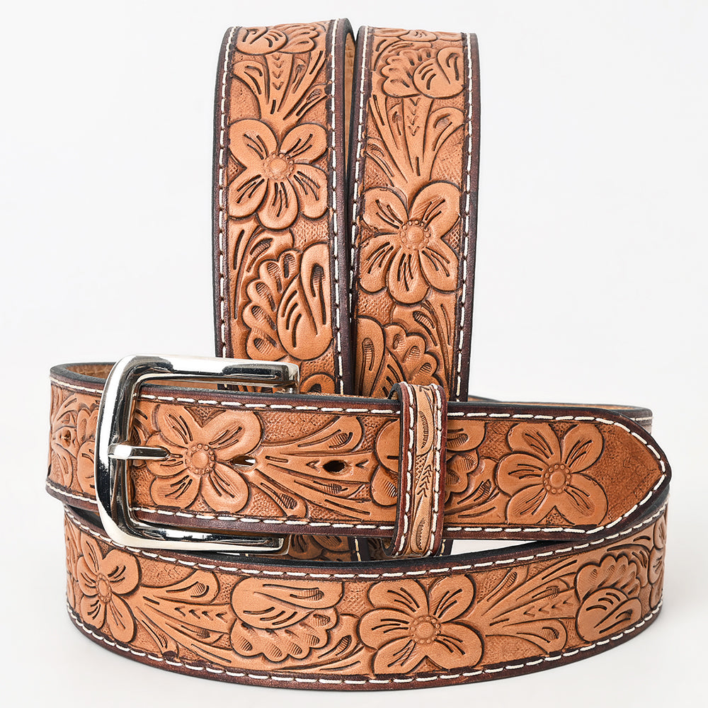 Bar H Equine Hand Tooled Genuine Leather Crafted Brown Unisex Western Belt Removable Buckle Full Grain for Men Women