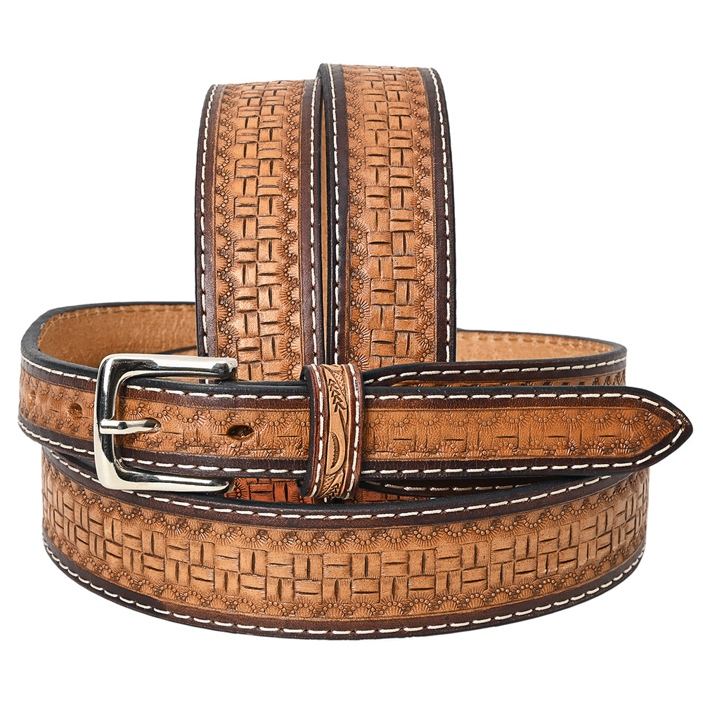 Bar H Equine Hand Tooled Genuine Leather Crafted Tan Unisex Western Belt Removable Buckle Full Grain For Men Women
