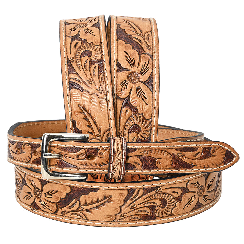 Bar H Equine Hand Tooled Genuine Leather Crafted Tan Unisex Western Belt Removable Buckle Full Grain for Men Women
