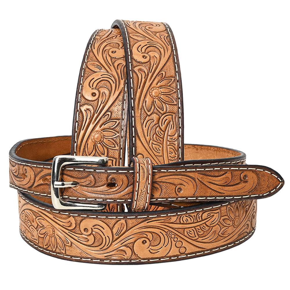 Bar H Equine Hand Tooled Genuine Leather Crafted Tan Unisex Western Belt Removable Buckle Full Grain for Men Women