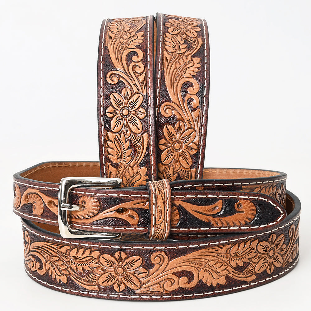 Bar H Equine Hand Tooled Genuine Leather Crafted Brown Unisex Western Belt Removable Buckle Full Grain for Men Women