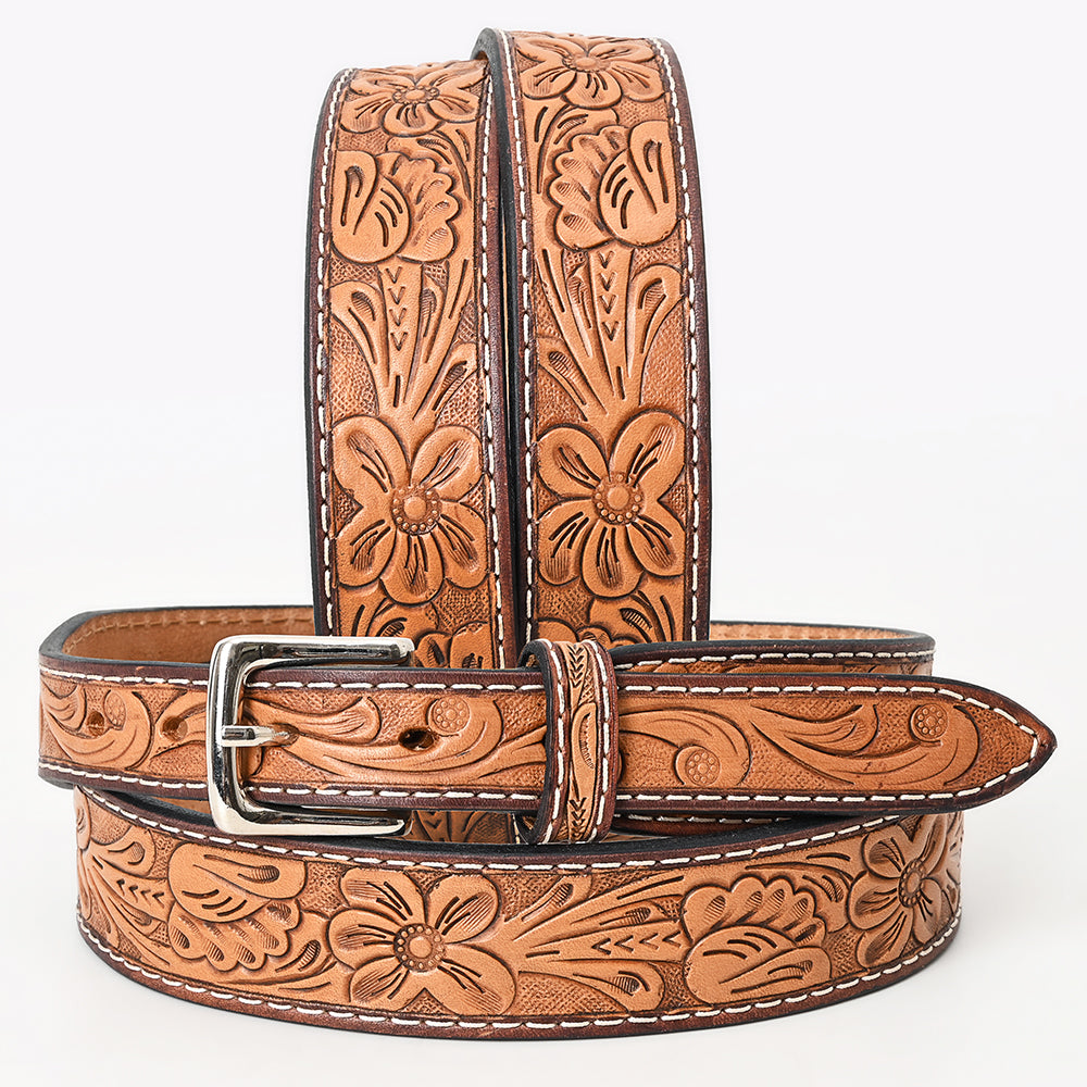 Bar H Equine Hand Tooled Genuine Leather Crafted Brown Unisex Western Belt Removable Buckle Full Grain for Men Women