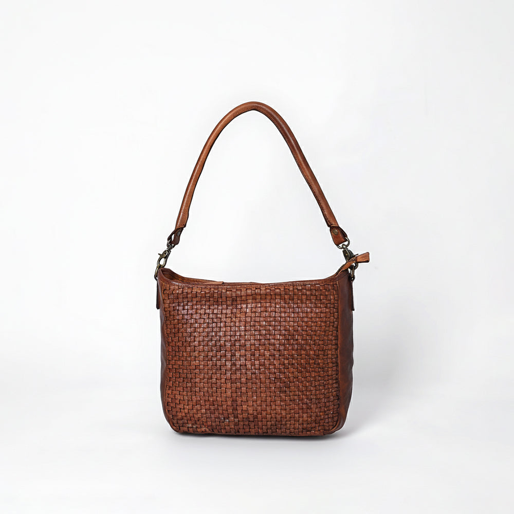 Spaghetti Western Hand-Woven Leather Hobo Bag Premium Vegetable Tanned Full Grain Cowhide Artisanal Basket Weave Shoulder Bag